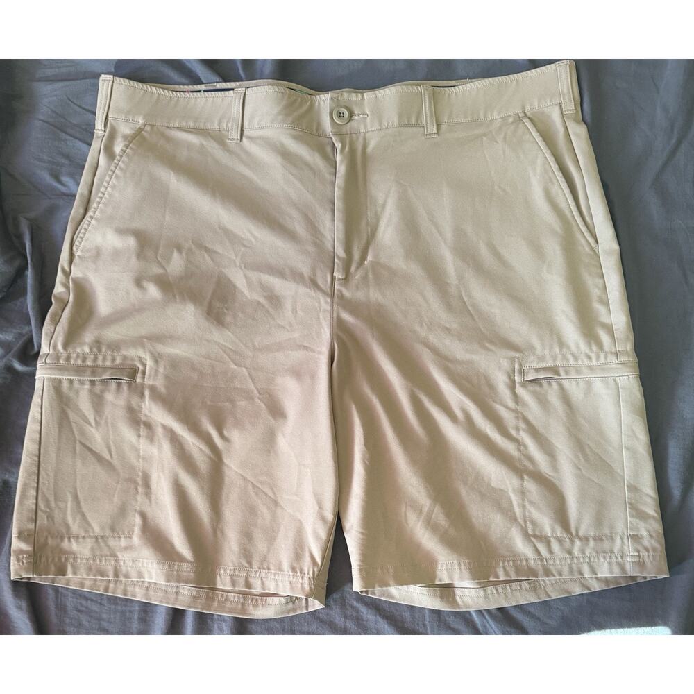 Birdie Bound Golf Cargo Shorts Men’s 42 Khaki Performance 9” Beige Stretch